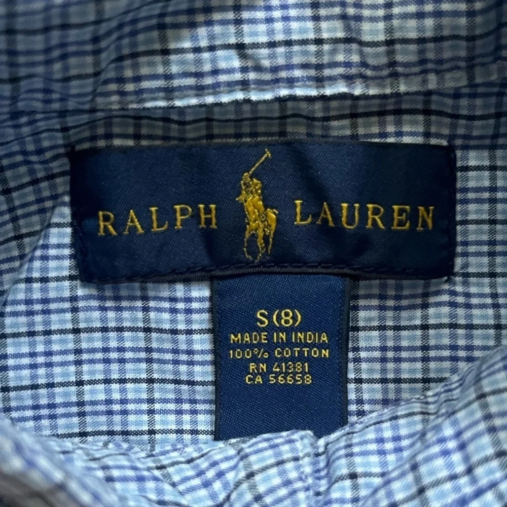 Ralph Lauren Boys Blue Plaid Long Sleeve Preppy Casual Button Down Shirt Size 8